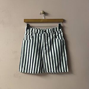 Vintage Guess Black & White Washed Striped Denim Mini Skirt Size S EUC